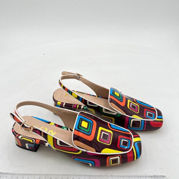 YDN Colorful Square Toe Block Low Heels Slingback Formal Loafer Dressy Pump - Picture 4 of 8